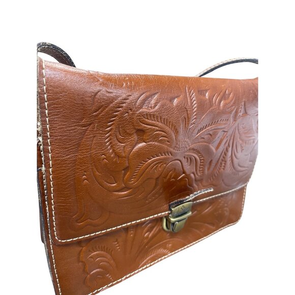 Patricia Nash Womans Brown Vintage Tooled Leather Crossbody Adjustable Shoulder - Picture 2 of 15